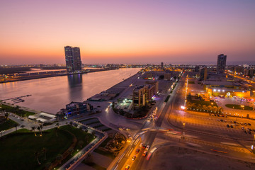Aerial view to Ras Al Khaimah from the bar located on the top of skyscraper