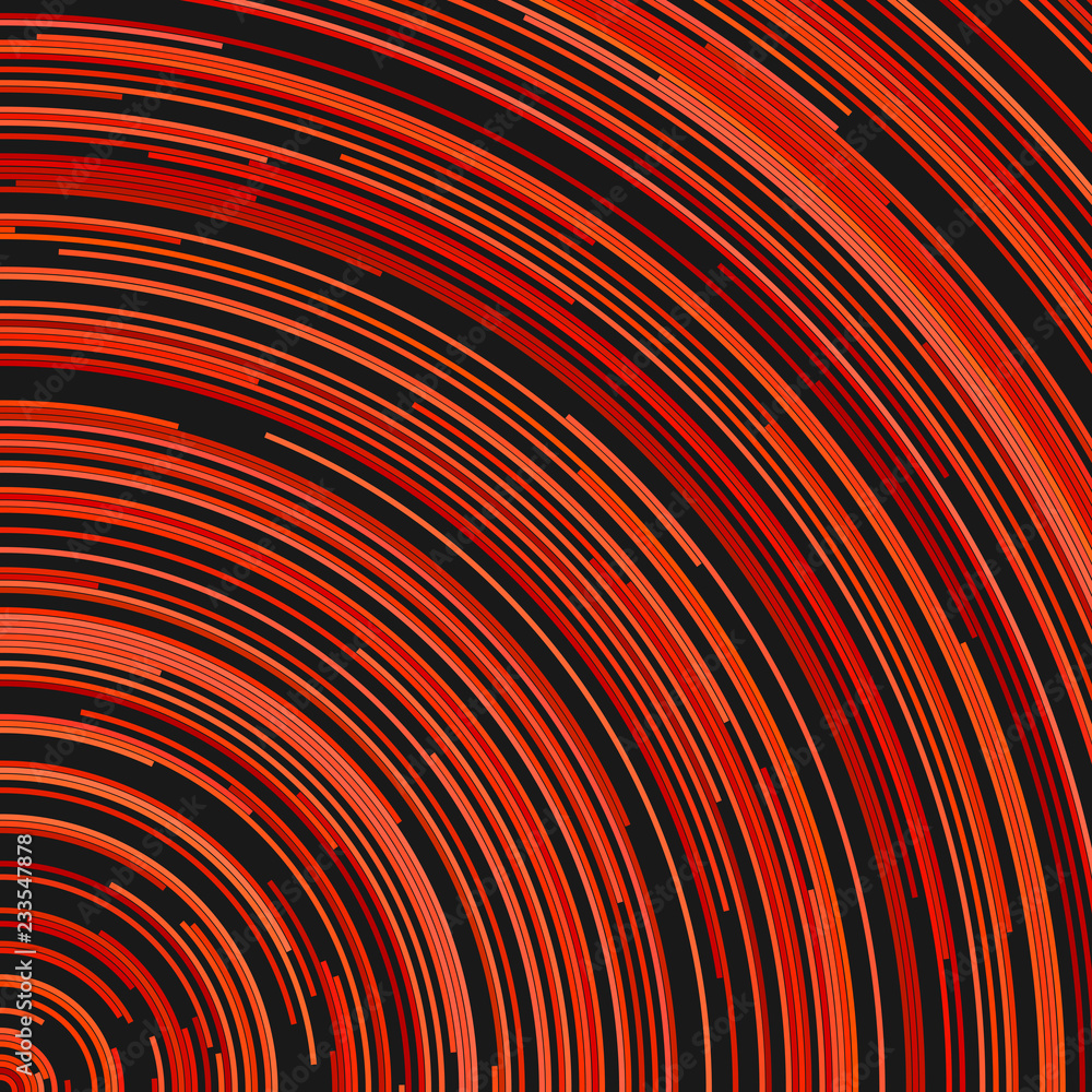 Poster red abstract vector psychedelic background design from concentric curved lines