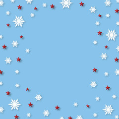 Fototapeta na wymiar Christmas background with snowflakes and red star pattern, Christmas minimal concept.
