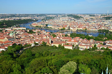 Fototapeta na wymiar View of the capital city of Prague from Petrin lookout tower