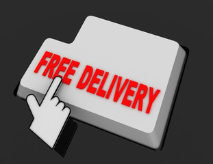 Hand Mouse Cursor Clicks the free delivery Button. 3d  rendered illustration
