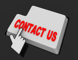Hand Mouse Cursor Clicks the contact us Button. 3d  rendered illustration
