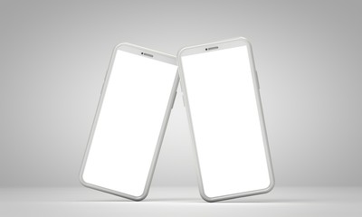 Modern smartphone blank screen template. abstract white trendy fashionable mockup. 3D Rendering