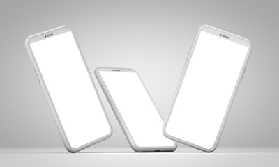 Modern smartphone blank screen template. abstract white trendy fashionable mockup. 3D Rendering
