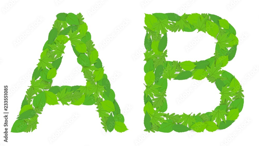 Wall mural Illustration of the letters A and B alphabet, green spring-summer, design, design.