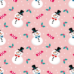 Cute snowman, Christmas berry and sweet seamless pattern.