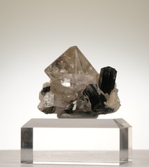 	01.11.2018, Mineralien, Edelstein, Topas, Weiss, auf Quarz und Turmalinen, Himalya
