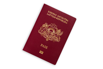 Latvian Republic red passport isolated on white background