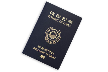 Republic of Korea blue diplomatic passport isolated on white background