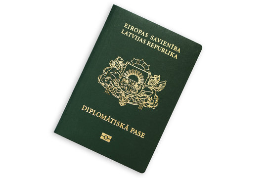 Latvian Republic green diplomatic passport isolated on white background