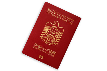 United Arab Emirates red diplomatic passport isolated on white background