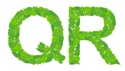 Illustration of the letters Q and R alphabet, green spring-summer, design, design.