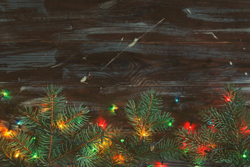 Christmas background concept. New year decoration lights, garland with many small lamps of...