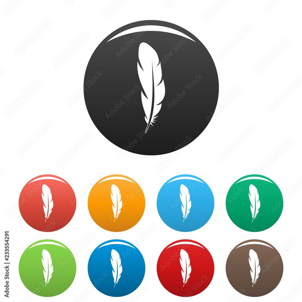 Poster quill feather icons set 9 color vector isolated on white for any design