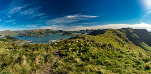 Christchurch Gondola and the Lyttelton port from Port Hills in New Zealand
