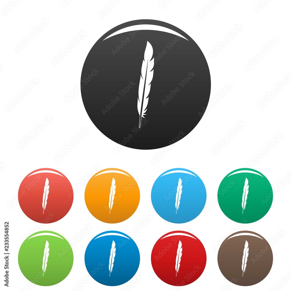 Poster design feather icons set 9 color vector isolated on white for any design