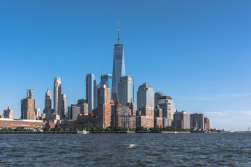 Fototapeta na wymiar Skyscrapers in Lower Manhattan view from the Hudson River, New York City