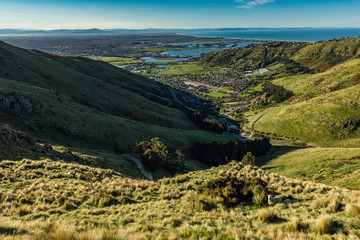 Obraz premium Christchurch Gondola and the Lyttelton port from Port Hills in New Zealand