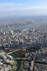 総武線平井駅上空から葛西方向を空撮