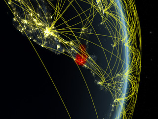 Guatemala at night on planet planet Earth with network. Concept of connectivity, travel and communication.