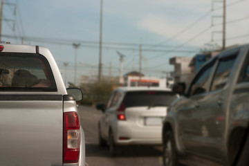 Cars on the road heading towards the goal of the trip, tourism by car, Break in traffic junction.