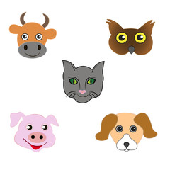 Set of cartoon animal emoticon isolated on a white background.