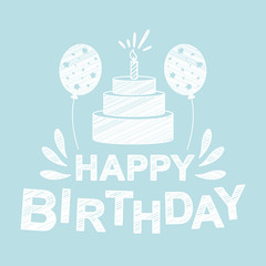 Happy Birthday. Isolated text birthday lettering. Typographic design for greeting cards, invitation card. White lettering on a blue background.