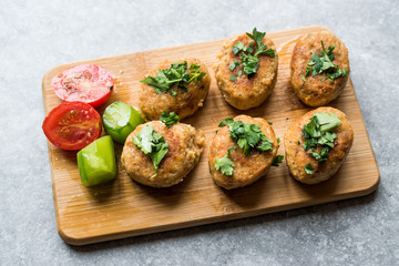 Fried Chicken Meatballs on Wooden Board / Kofta or Kofte