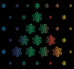 Christmas card with colorful snowflakes.