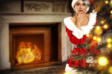 Santa claus woman and fireplace 