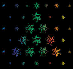 Christmas card with colorful snowflakes.