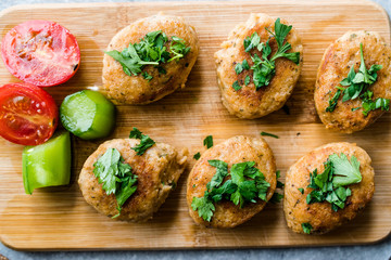 Fried Chicken Meatballs on Wooden Board / Kofta or Kofte