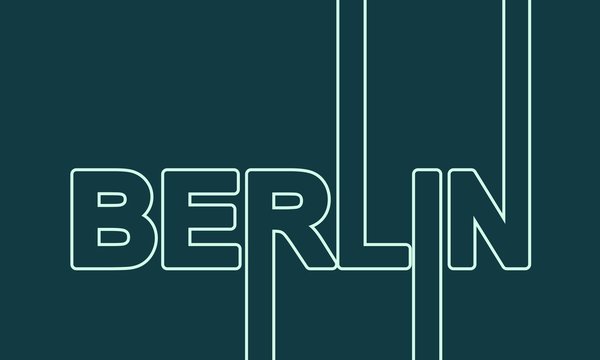 Image relative to Germany travel theme. Berlin city name in geometry style design. Creative vintage typography poster concept. Neon bulbs letters