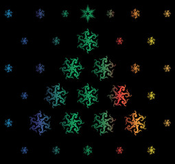 Christmas card with colorful snowflakes.