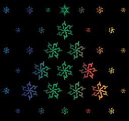 Christmas card with colorful snowflakes.
