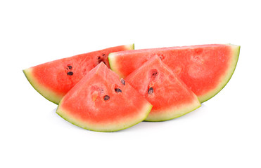 cut watermelon with seeds on white background