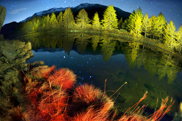 mountain lake Grindjisee on a starry night