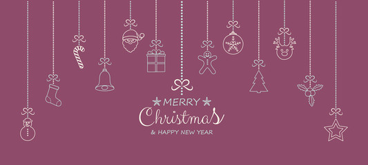 Naklejka na ściany i meble Merry Christmas and Happy New Year - card with hand drawn decorations. Vector.