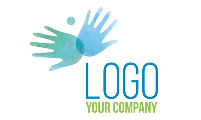 Partnership or business logo design for social co-operative, association, humanitarian company, onlus, ONG, non profit. Two hands holding the world: teamwork, love and society vector icon.