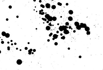 Ink grunge drops texture. Black hand drawn splashes and stains on white background.