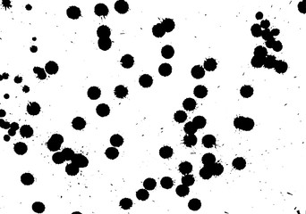 Ink grunge drops texture. Black hand drawn splashes and stains on white background.
