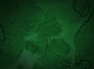 Dark green watercolor abstract background, stain, splash of paint, stain, divorce. Vintage pattern for design and decoration. With space for text.