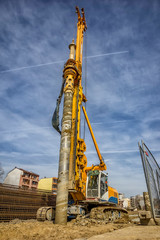 View of drilling machine at road works in the country. Industrial concept.
