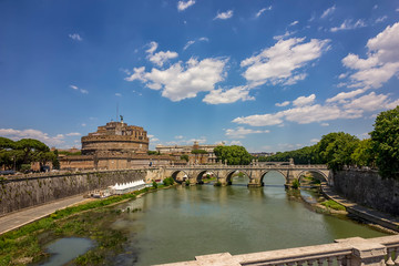 Fototapeta premium Sant' Angelo Castel and Sant' Angelo Bridge at summer in Rome, Italy