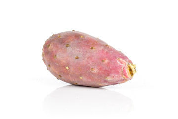 One whole dark red fresh bright prickly pear opuntia isolated on white background