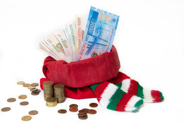 New Year's gift money in the bag. New Year's and Christmas. cash present