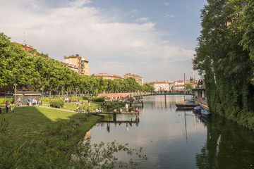 Fototapeta na wymiar Milan, Darsena view on the canal, Italy