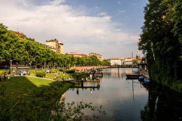 Fototapeta na wymiar Milan, Darsena view on the canal, Italy