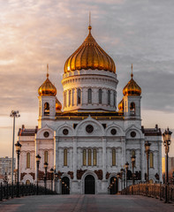 Fototapeta na wymiar Sunset view of Famous christian landmark in Russia Cathedral of Christ the Saviour.tif
