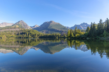 morning landscape with lake in mountains